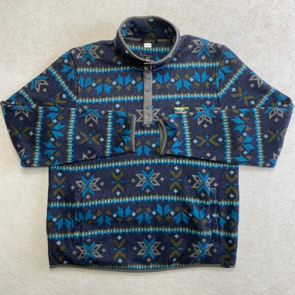 Vintage L.L. Bean Fleece Jacket Men's L Reg Purple Nordic Aztec Fair Isle Y2K - Picture 1 of 13